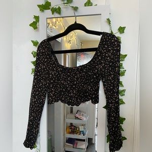 Brown animal print cropped blouse